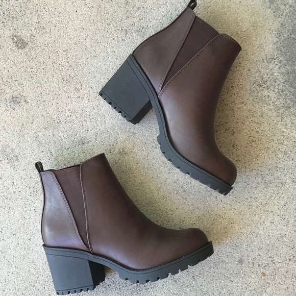 Soda Origami Brown Faux Leather Lug Chunky Boot - Picture 4 of 7